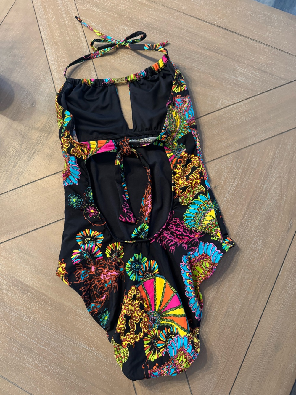 Trina Turk Black One-Piece Swimsuit with Neon Floral Paisley Print - Picture 6 of 10